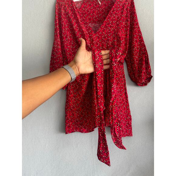 NWT's Free People Clara Floral Print Tunic Faux Wrap Red Mini Dress Size Xsmall - Picture 7 of 14